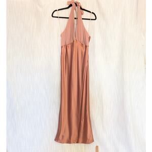 NWT Reformation Wyn Praline 100% Silk Sleeveless Halter Maxi Dress, size 8
